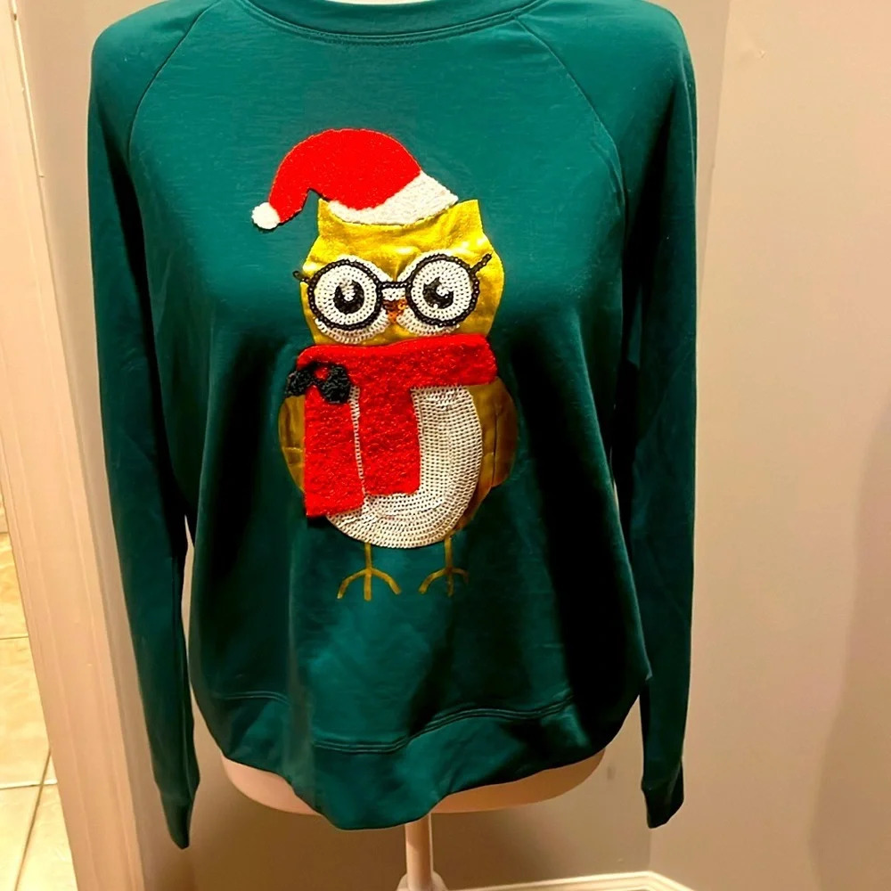 Christmas Sweatshirt owl with sequin SZ S‎
